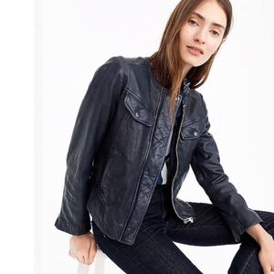 JCrew Collarless washed leather jacket navy small